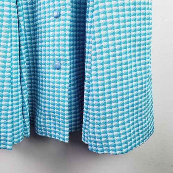 VTG 60s Jean-Ann's ILGWU Cyan Blue Career Houndstooth Print Shirt Dress, 14, NWT - Picture 7 of 9